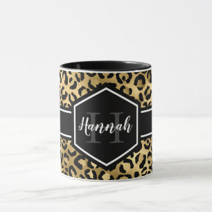 Mug Monogramme de points de léopard noir or