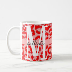 Mug Monogramme de Poster de animal léopard rose rouge
