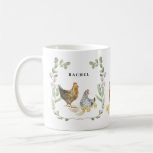 Mug Monogramme de poulet moelleux floral rustique Nom