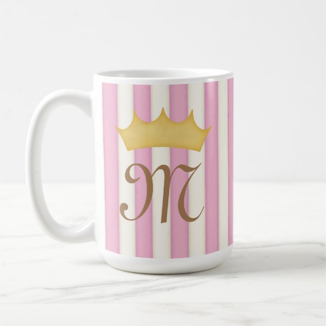 Mug Monogramme de princesse couronné de rayures victor (Gauche)