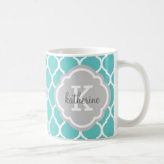 Mug Monogramme de Quatrefoil marocain Turquoise et Gri