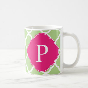 Mug Monogramme de Quatrefole Rose Vert