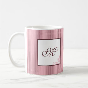 Mug Monogramme de rose à rayures roses vintage en dent