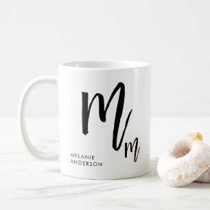 Mug Monogramme de script noir et blanc