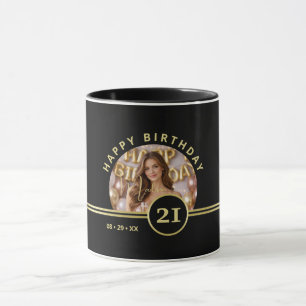 Mug Monogramme de signature or élégant avec photo