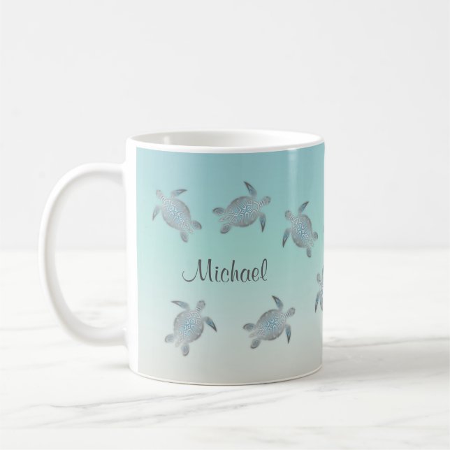 Mug Monogramme de style plage des tortues marines (Gauche)