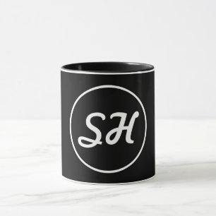 Mug Monogramme de style rétro-moderne cool   Noir et b