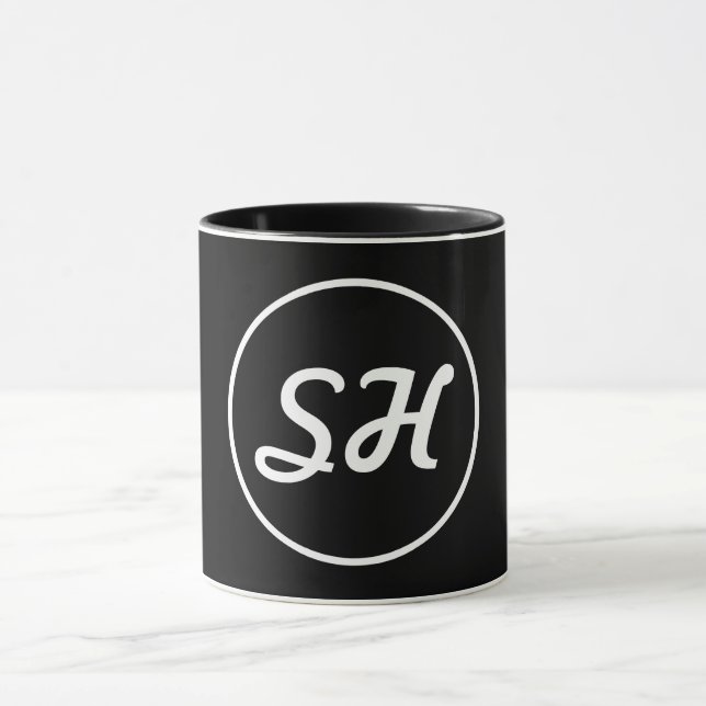 Mug Monogramme de style rétro-moderne cool | Noir et b (Centre)