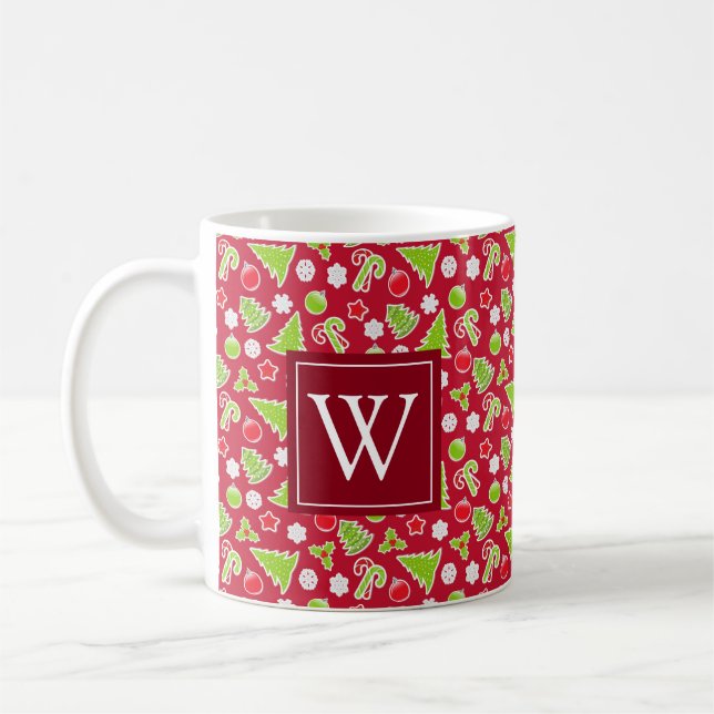 Mug Monogramme de vacances de Noël initial (Gauche)