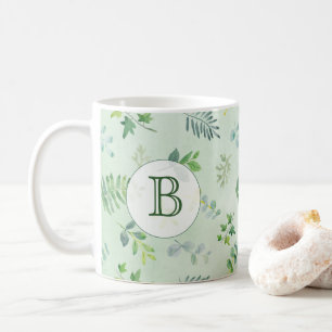 Mug Monogramme de verdure à l'aquarelle