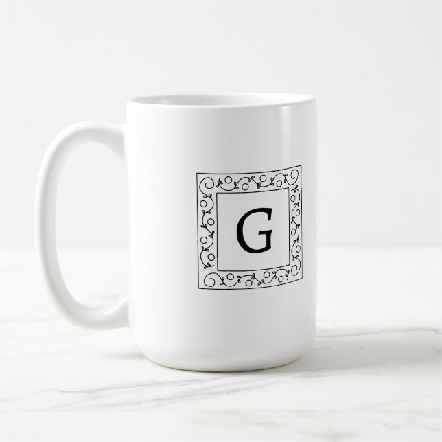 Mug Monogramme de vignes tourbillonnantes carrées (Gauche)