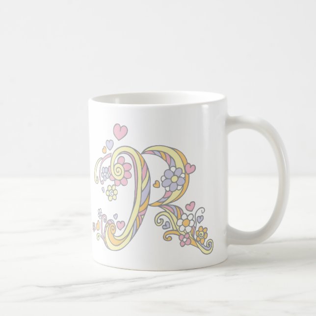 Mug Monogramme décoratif Coeurs et fleurs boug (Droite)