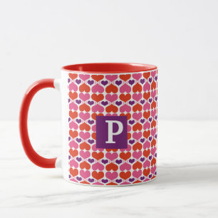 Mug Monogramme d'édredon de coeurs de Valentine