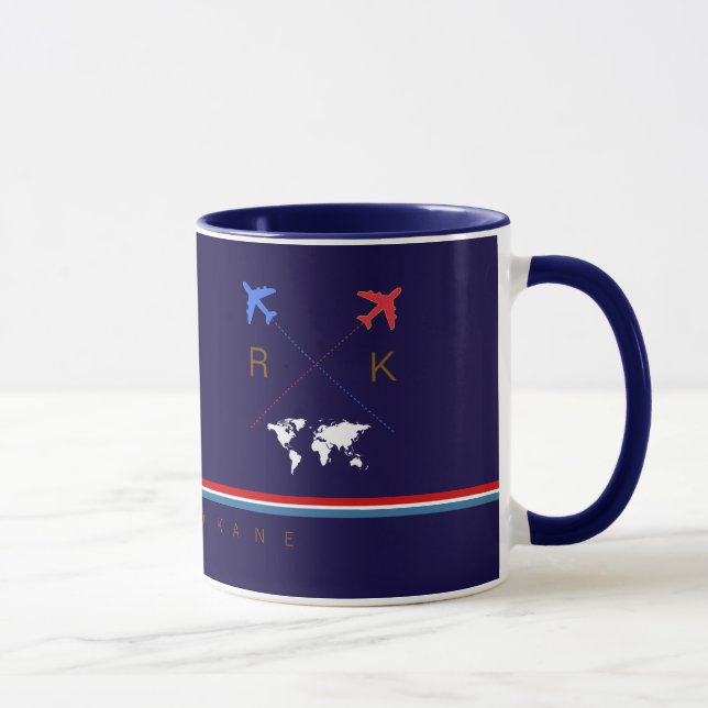 Mug monogramme des avions, voyage aérien américain ble (Droite)