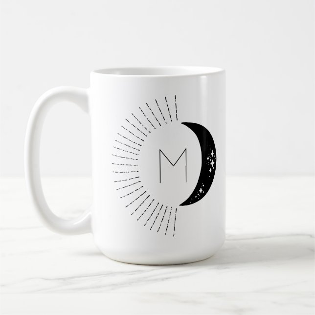 Mug Monogramme des étoiles de soleil de Lune noire et  (Gauche)