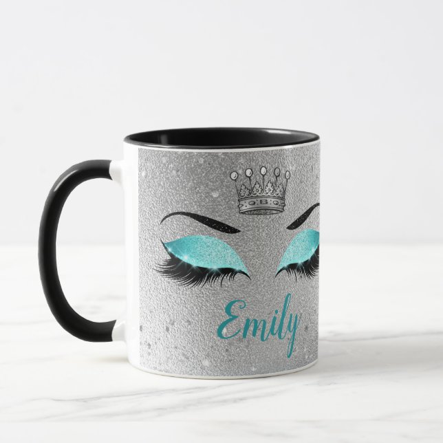Mug Monogramme des yeux de Parties scintillant turquoi (Gauche)