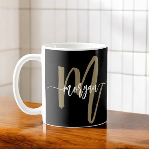 Mug Monogramme Design moderne Black Gold