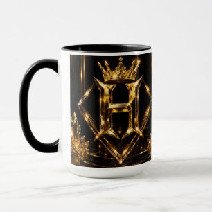 Mug Monogramme Diamant Couronne Lettre Dorée S Luxe