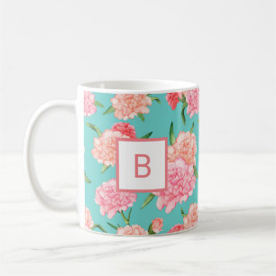 Mug Monogramme d'impression d'œillet rose