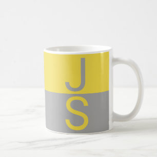 Mug Monogramme d'initiales modernes jaune et gris
