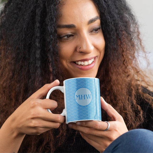 Mug Monogramme d'inspiration asiatique Zen Waves (Créateur téléchargé)