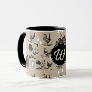 Mug Monogramme d'oeuf de coq de poulet vintage