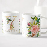 Mug Monogramme d'or Aquarelle Florale Botanique<br><div class="desc">Une tasse à café personnalisée avec un faux monogramme "Y" de la lettre d'or,  avec des illustrations décoratives d'aquarelle florale et de feuillage. Customisez facilement avec votre nom ou créez un cadeau unique pour vos proches.</div>