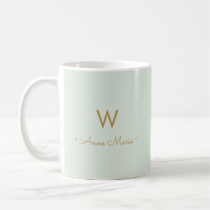 Mug Monogramme d'or moderne Sage Green
