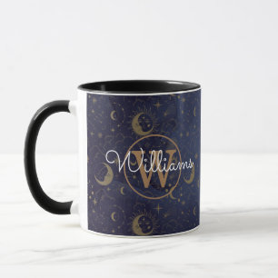 Mug Monogramme d'or mystique céleste Nom du script