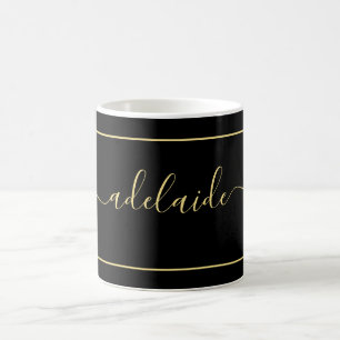 Mug Monogramme d'or noir moderne Chic Girl Nom de scri