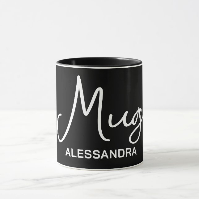 Mug Monogramme drôle noir blanc typographie calligraph (Centre)