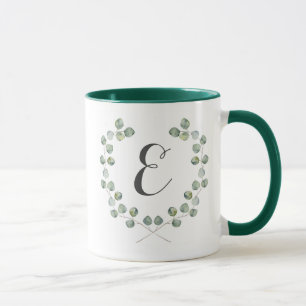 Mug Monogramme du cadre   de feuille d'eucalyptus