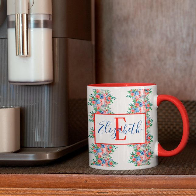 Mug Monogramme du nom rouge blanc et bleu 4 juillet (Créateur téléchargé)
