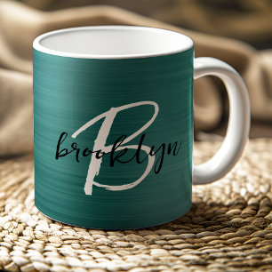 Mug Monogramme écriture noir et blanc sur métal brossé