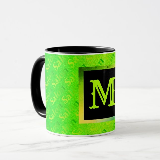 Mug Monogramme élégant au néon fluorescent (Devant gauche)