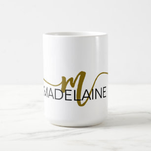 Mug Monogramme Elegant Blanc Noir Or