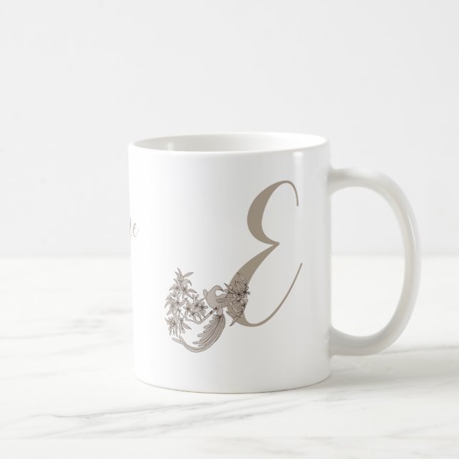 Mug Monogramme élégant de la colombe Nom E initial (Droite)