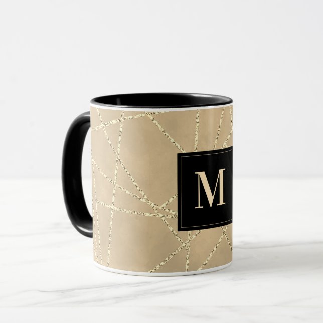Mug Monogramme Élégant Faux Paillettes Dorées (Devant gauche)
