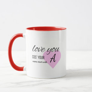 Mug Monogramme Élégant Initiale Je T'Aime car ton nom
