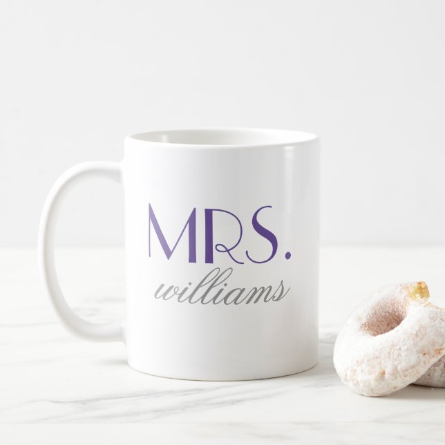 Mug Monogramme Élégant Mariage Mme Violet (Avec donut)