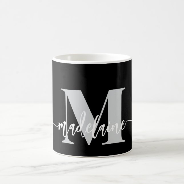 Mug Monogramme Elegant noir blanc personnel (Centre)