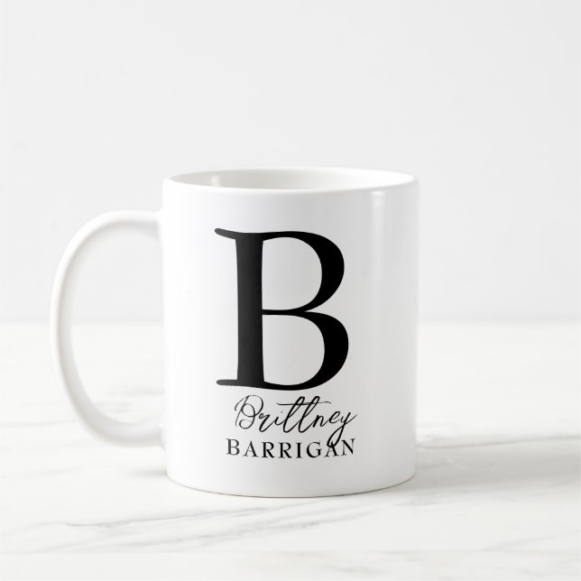 Mug Monogramme élégant noir et blanc  (Gauche)