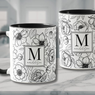 Mug Monogramme élégant noir et blanc