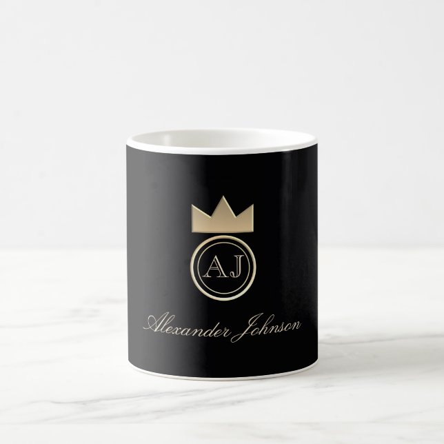 Mug Monogramme Élégant Noir et Or (Centre)
