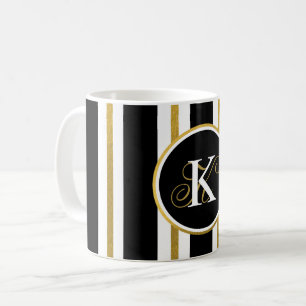 Mug Monogramme Elégant Noir & Or Personnalisé