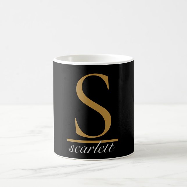 Mug Monogramme élégant noir or script girly chic (Créateur téléchargé)