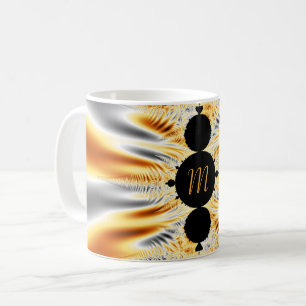 Mug Monogramme Elégant Or Orange & Argent Fractal