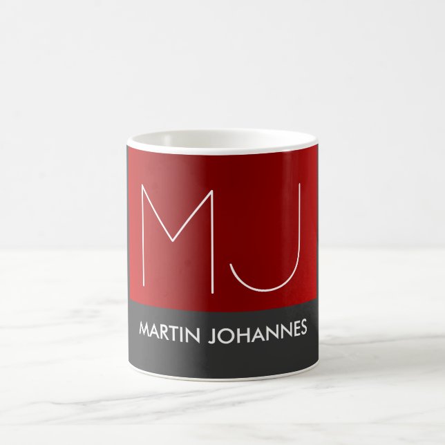 Mug Monogramme Elegant Red Grey Ajouter Nom Initiales (Centre)