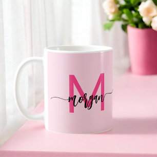 Mug Monogramme élégant rose chaud moderne