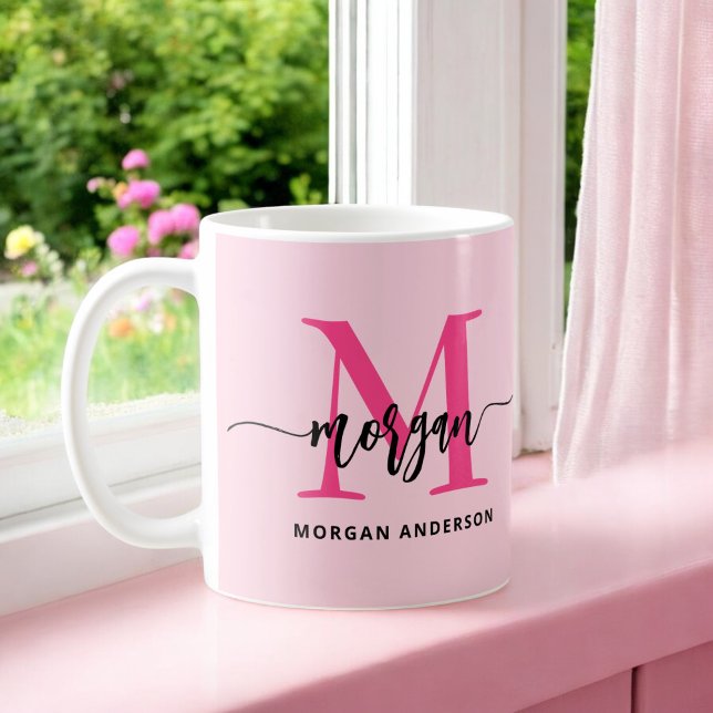 Mug Monogramme élégant rose chaud moderne (Créateur téléchargé)